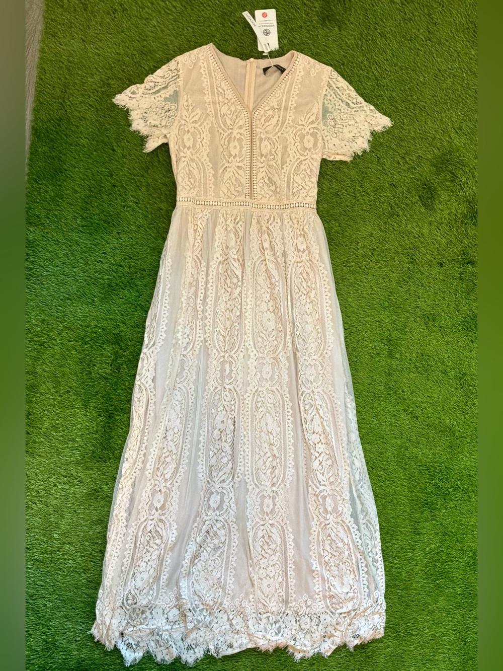 MEROKEETY Lace Maxi Dress NWT Size Medium Cream Boho - Picture 2 of 3